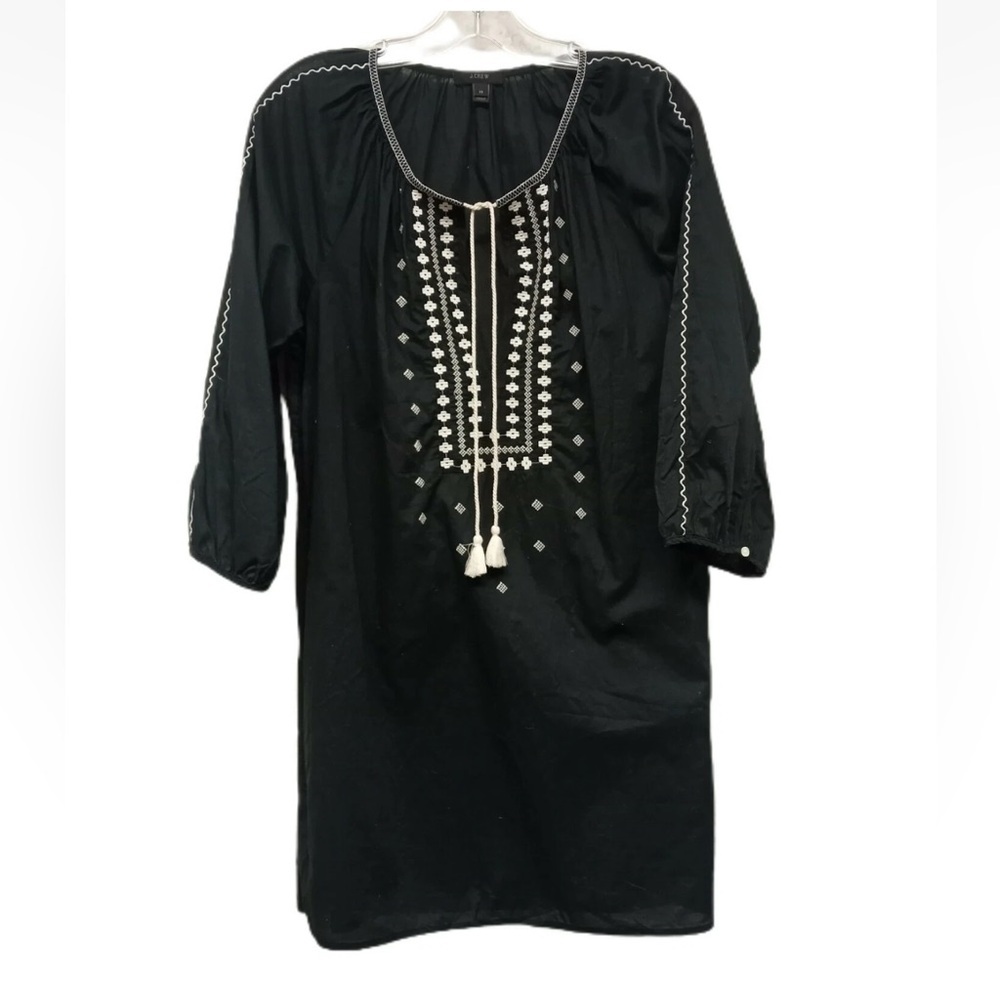 J. Crew Black Tunic with White Embroidery Size XS